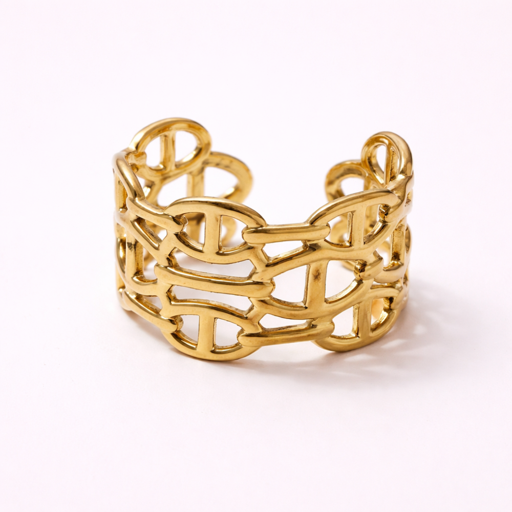 Bague maille marine dorée réglable acier inoxydable | Gaou Bijoux