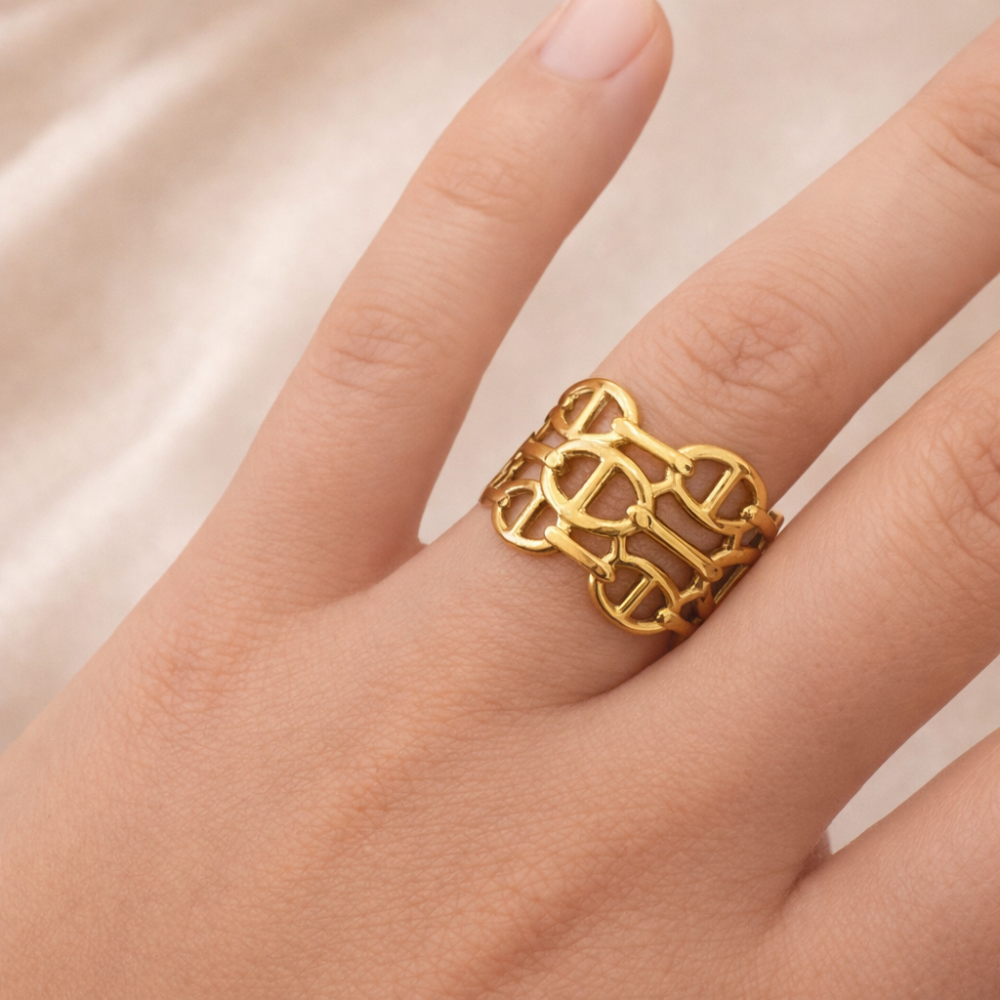 Bague maille marine dorée réglable acier inoxydable | Gaou Bijoux