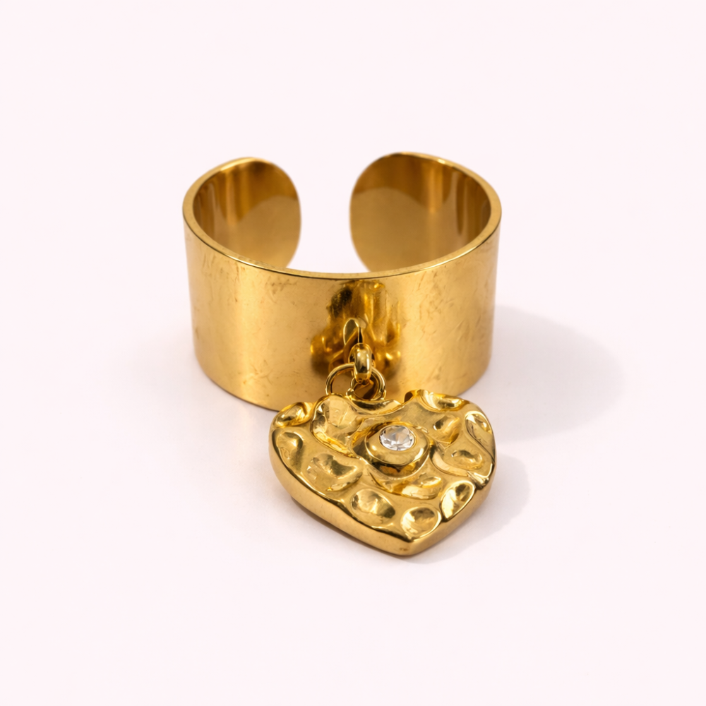 Bague Cœur Doré Martelé Breloque acier inoxydable | Gaou Bijoux