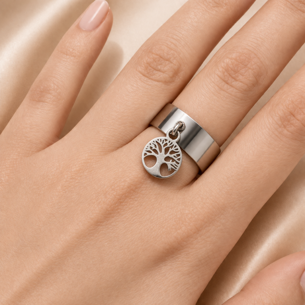 Bague breloque arbre de vie argentée réglable| Gaou Bijoux