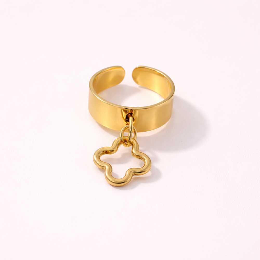 Bague breloque fleur dorée réglable acier inoxydable femme bijoux acier inoxydable | Gaou Bijoux