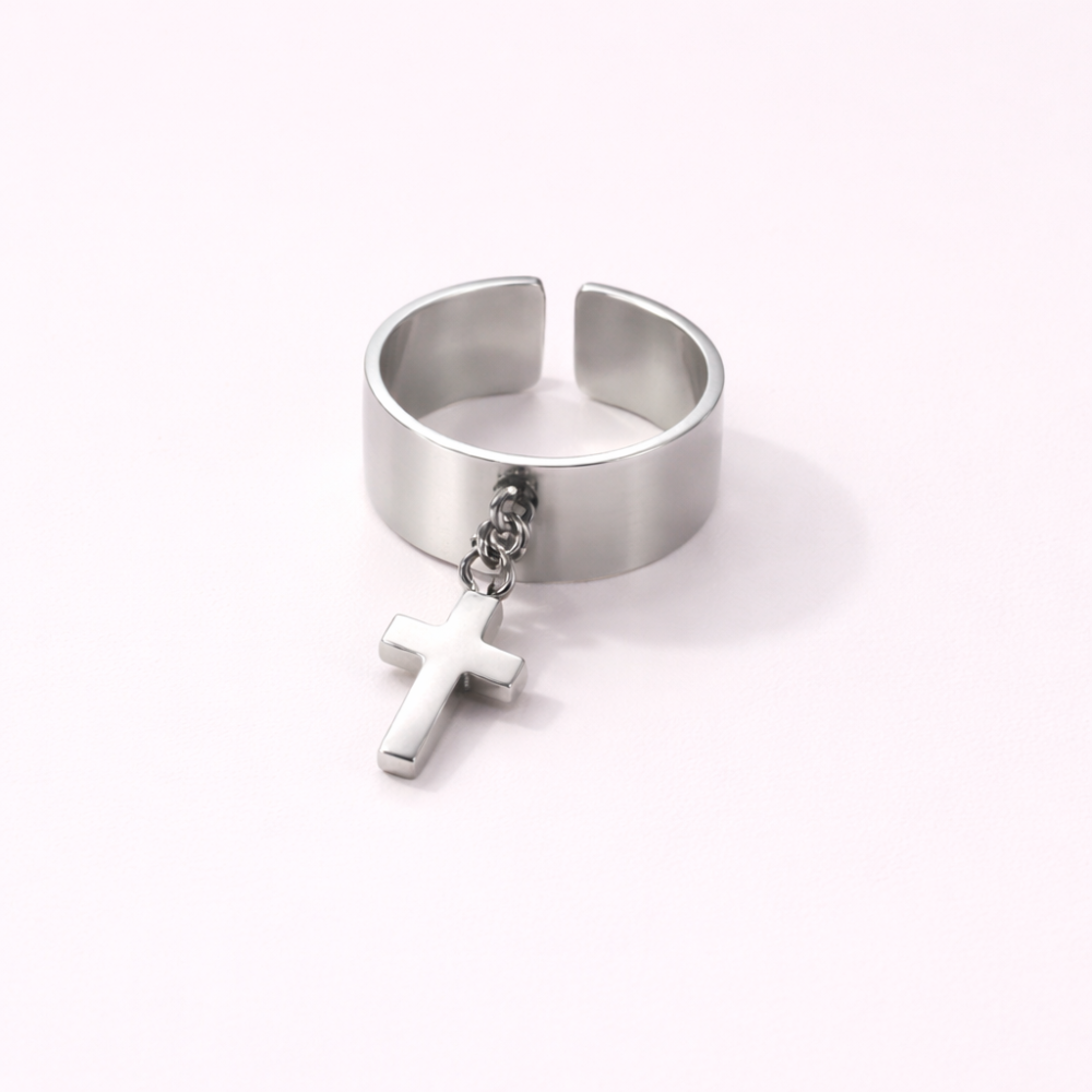 Bague breloque croix argentée acier inoxydable femme bijoux acier inoxydable | Gaou Bijoux