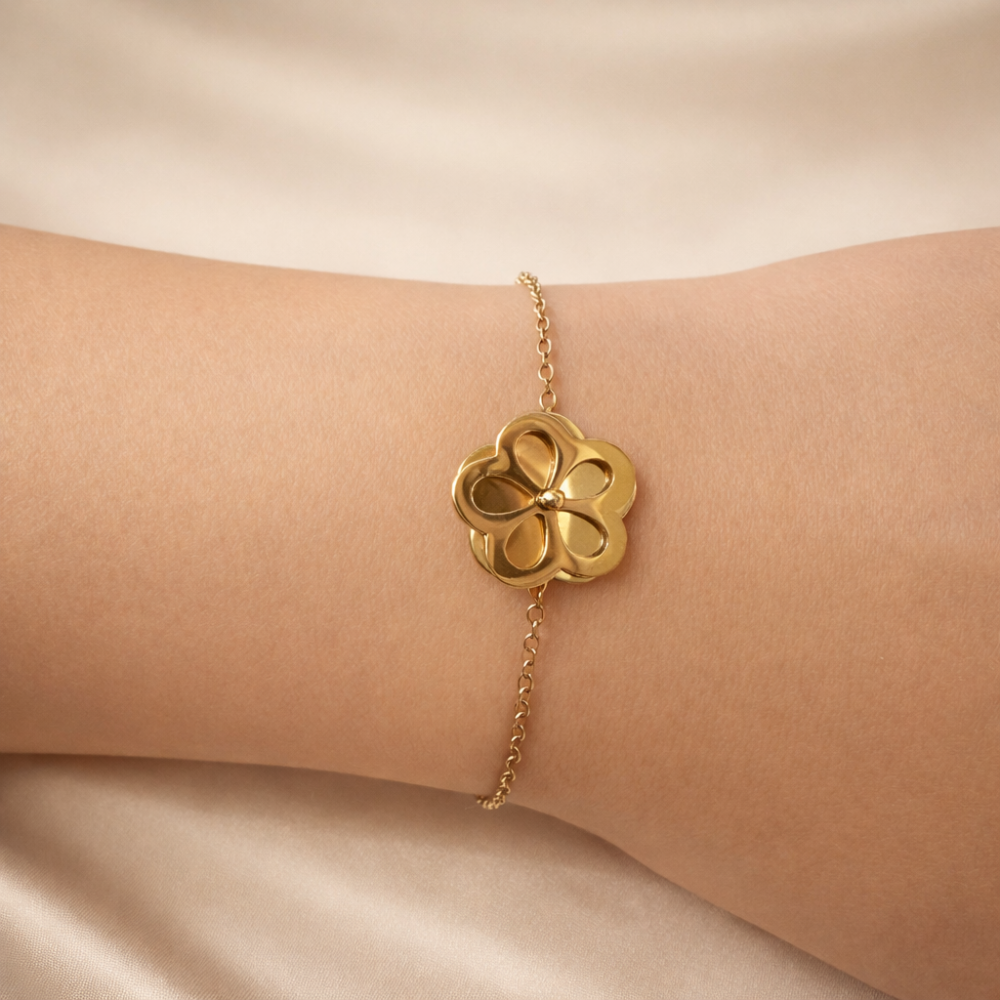 Bracelet anti stress fleur minimaliste dorée acier inoxydable élégant et tendance