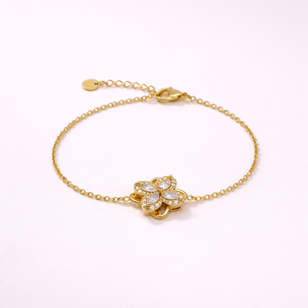 Bracelet anti stress fleur dorée acier inoxydable femme élégant et réglable | Gaou Bijoux