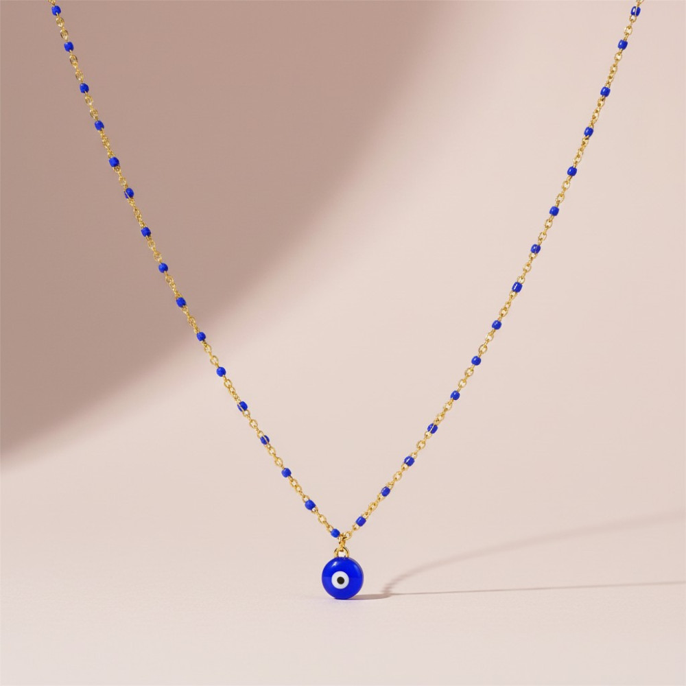 Collier Eyes – Œil bleu protecteur en acier inoxydable doré | Gaou Bijoux