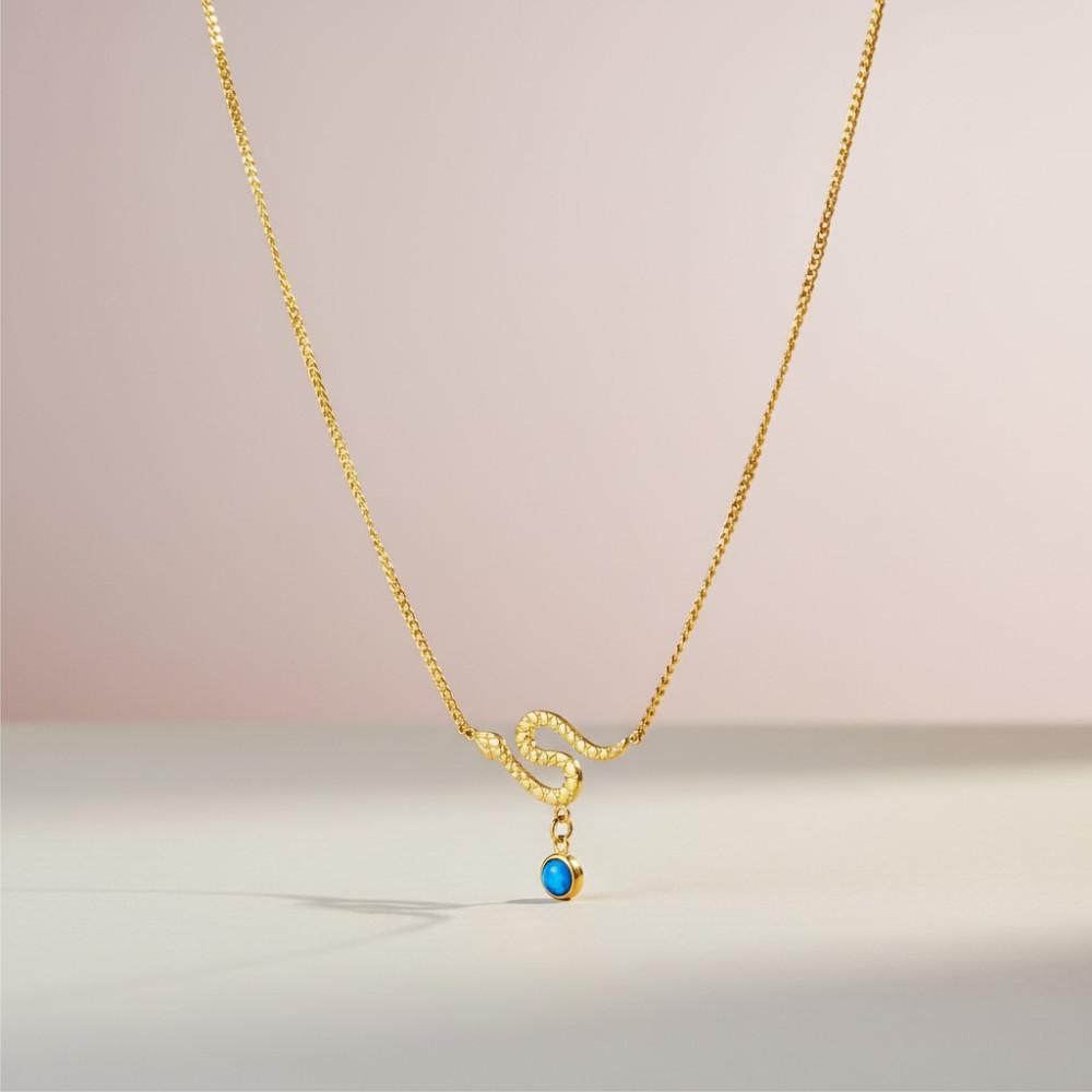 Collier Serpent – Doré ou argenté avec pendentif turquoise en acier inoxydable | Gaou Bijoux
