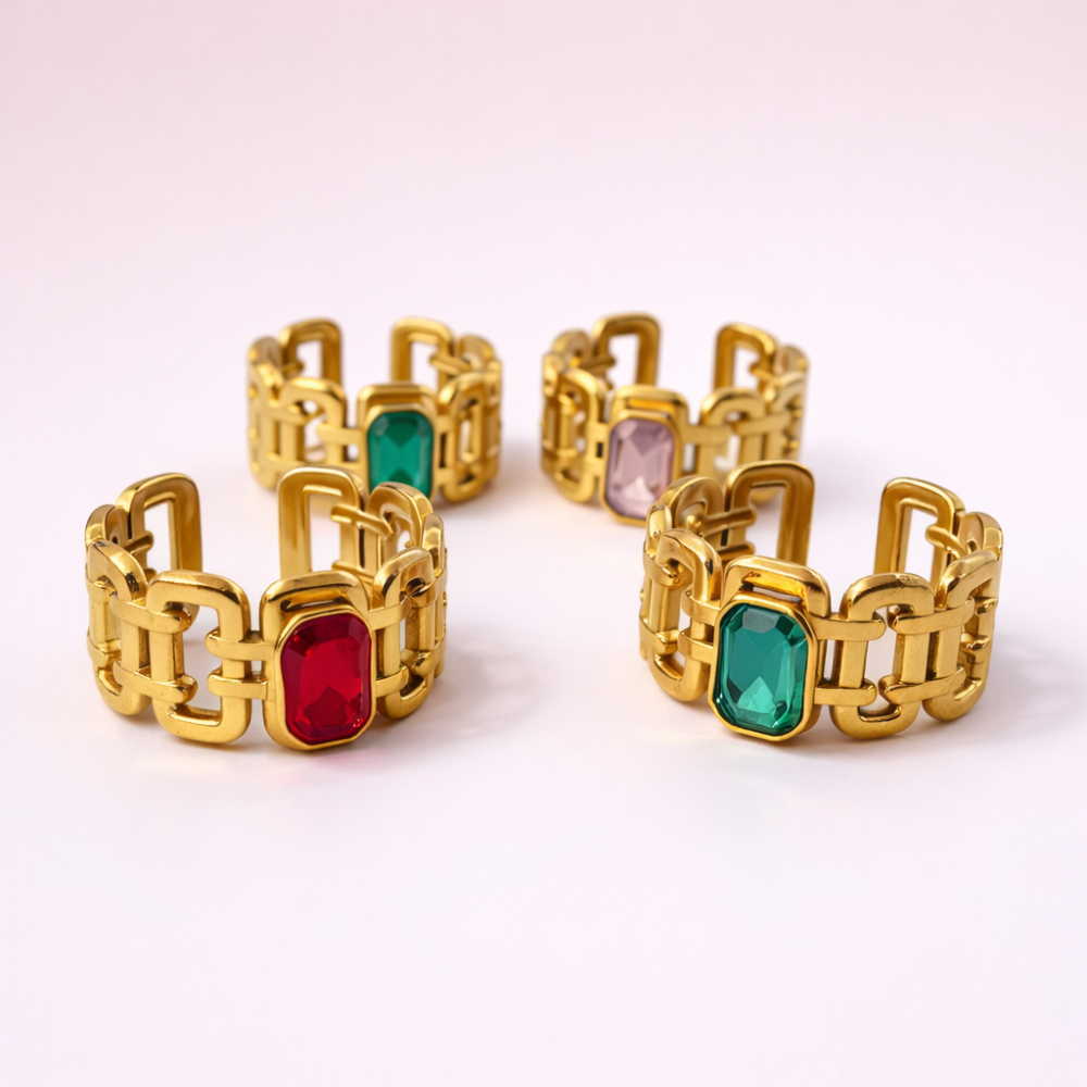 Bague émeraude maille chic dorée – bague acier inoxydable | Gaou Bijoux