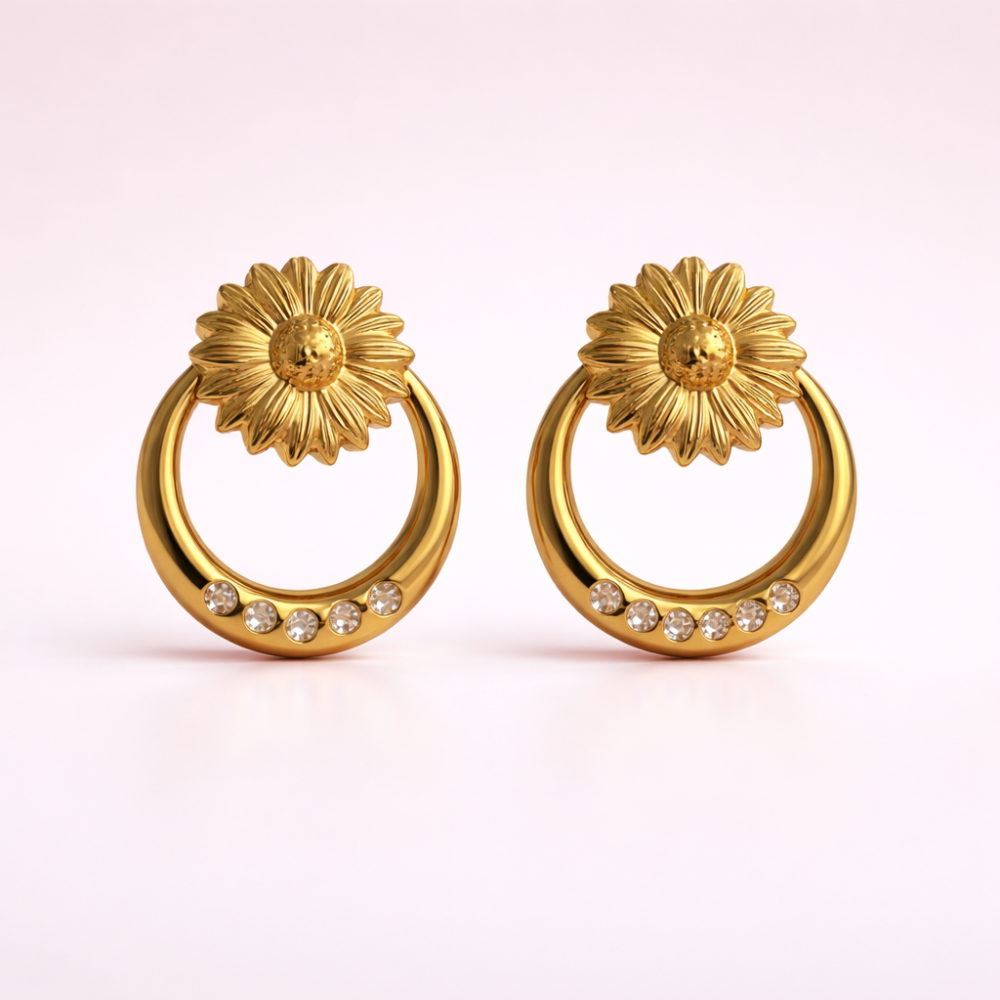 Boucles d’Oreilles Fleur Dorée acier inoxydable | Gaou Bijoux