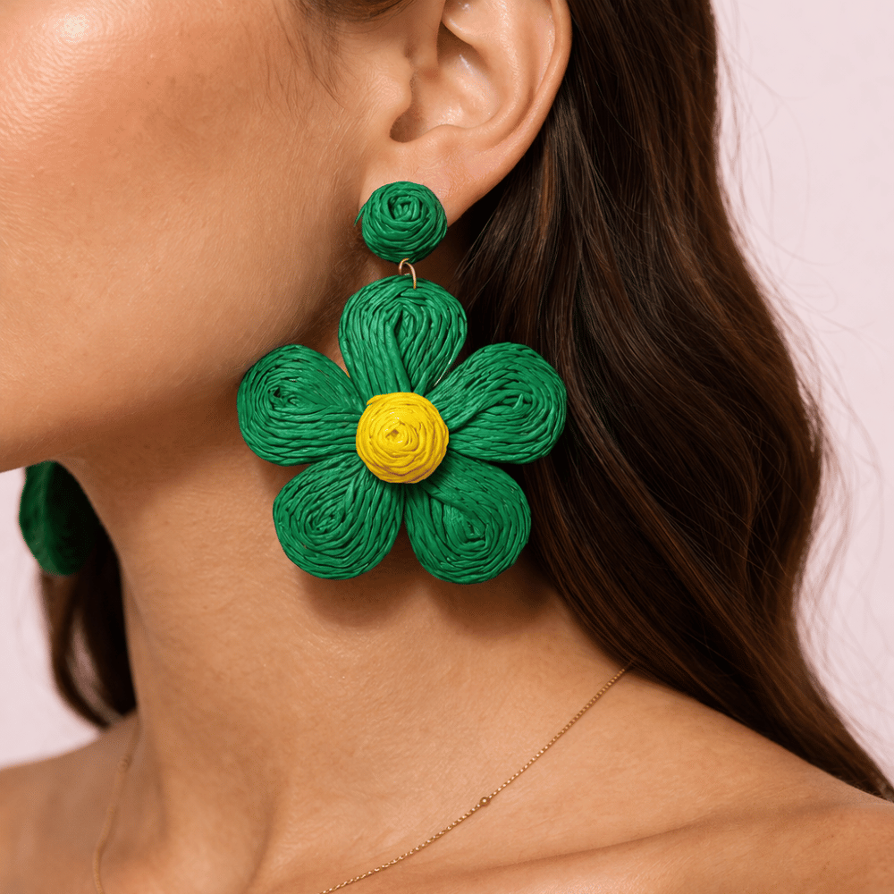 Boucles d’oreilles fleurs en raphia