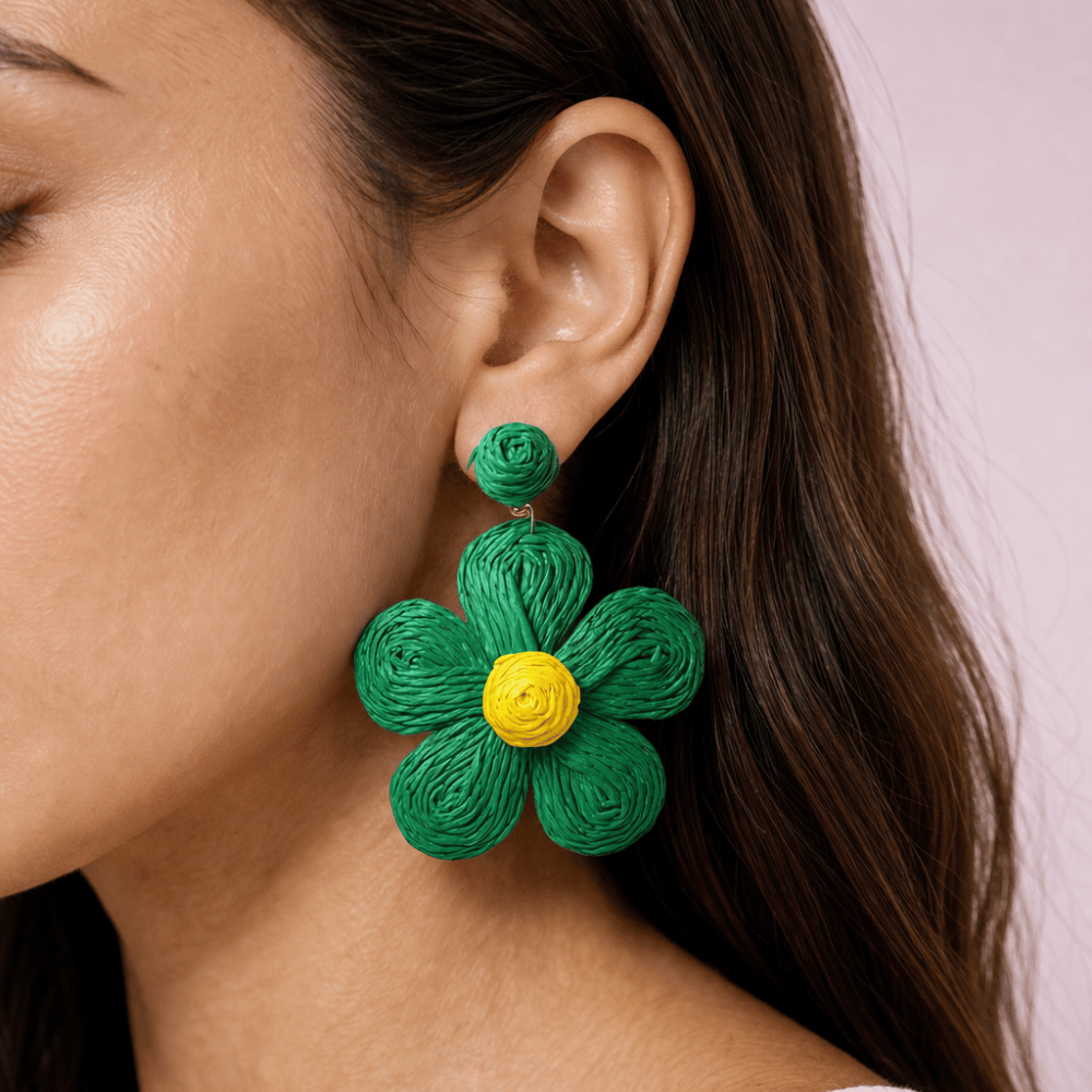 Boucles d’oreilles fleurs en raphia