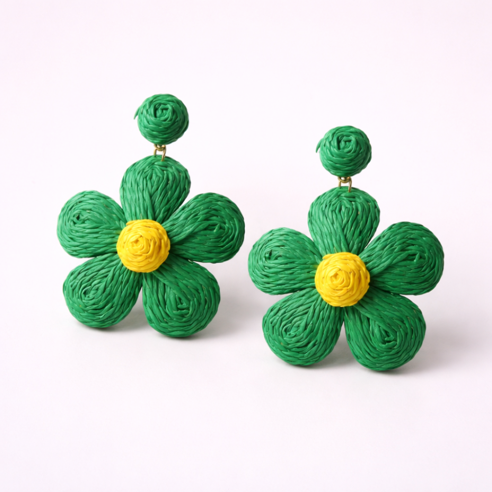 Boucles d’oreilles fleurs en raphia