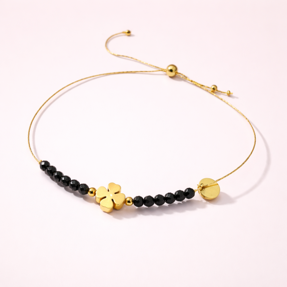 Bracelet trèfle ajustable Lucky – acier inoxydable & perles vertes | Gaou Bijoux