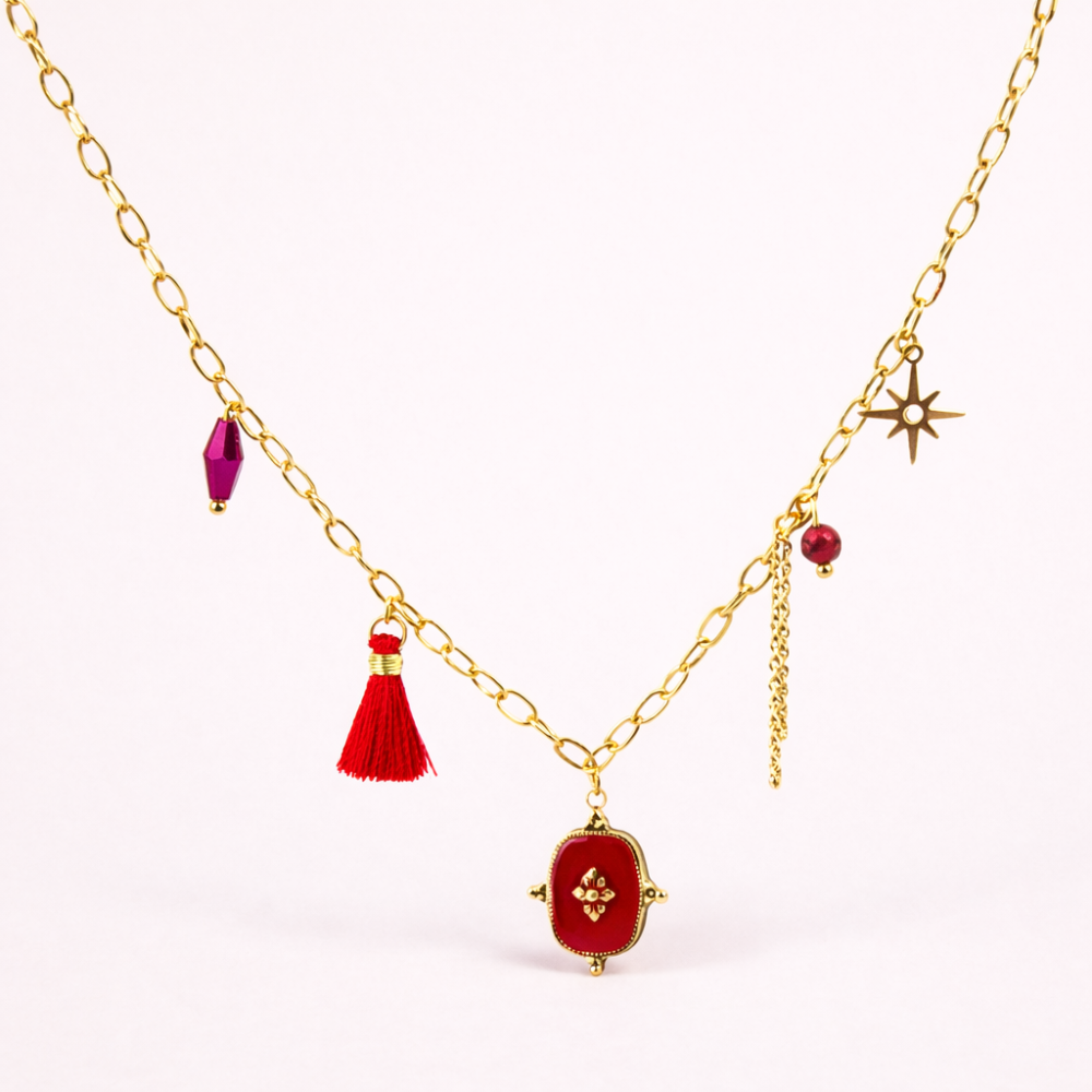 Collier Emma – Chaîne dorée à breloques colorées en acier inoxydable | Gaou Bijoux