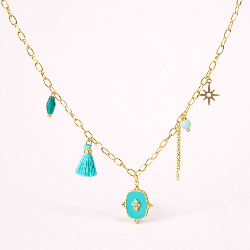 Collier Emma – Chaîne dorée à breloques colorées en acier inoxydable | Gaou Bijoux