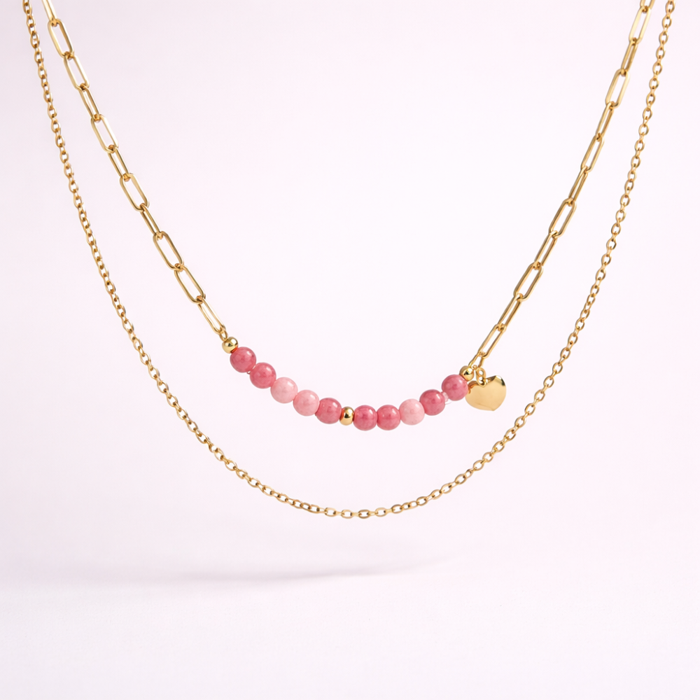 Collier Multirang Perles Colorées & Cœur Doré – déclinaisons blanc, turquoise, rose & multicolore | Gaou Bijoux