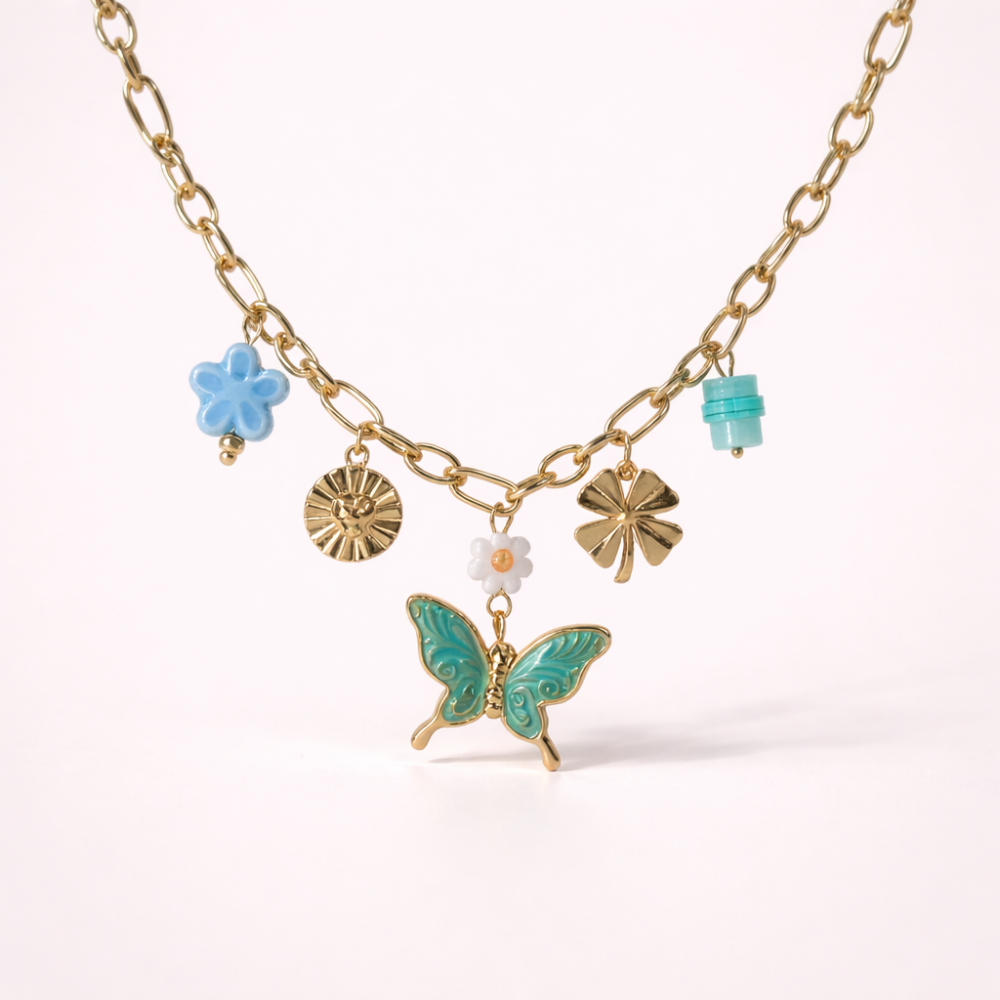 Collier Papillon & Breloques Chaîne Dorée | bijoux acier inoxydable | Gaou Bijoux