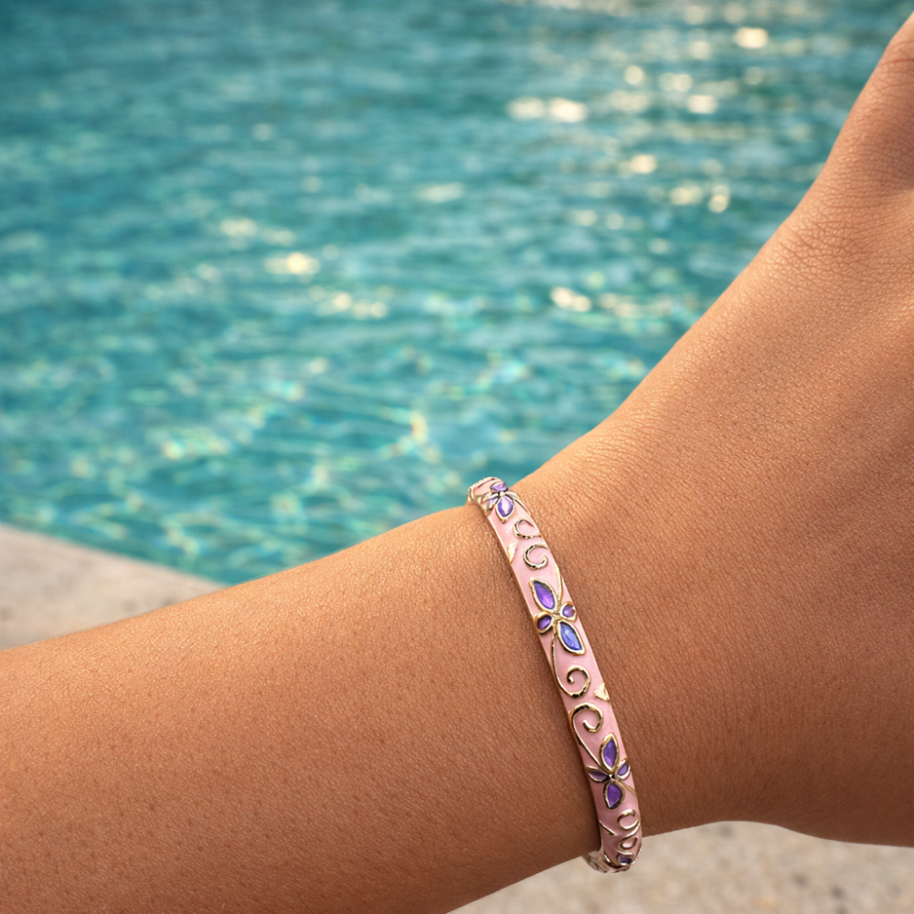 Bracelet jonc thaïlandais émaillé fleur colorée acier inoxydable tendance femme | Gaou Bijoux