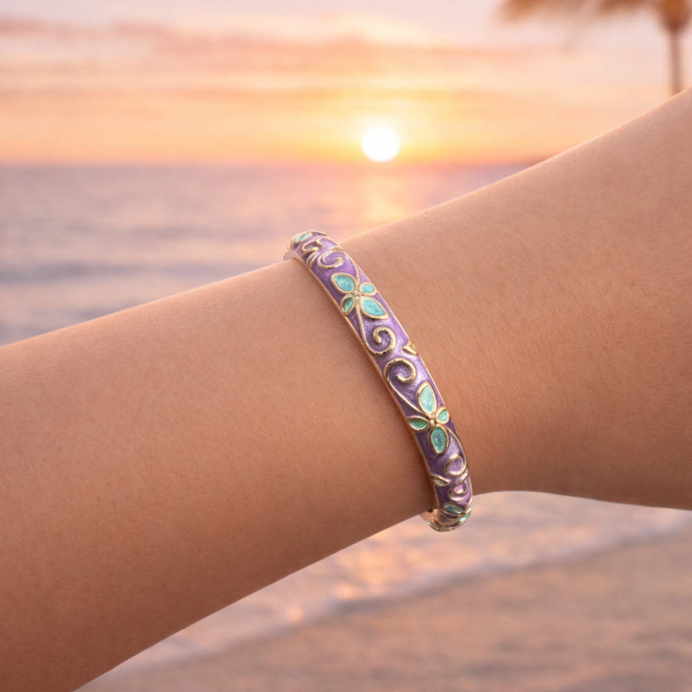 Bracelet jonc thaïlandais émaillé fleur colorée acier inoxydable tendance femme | Gaou Bijoux