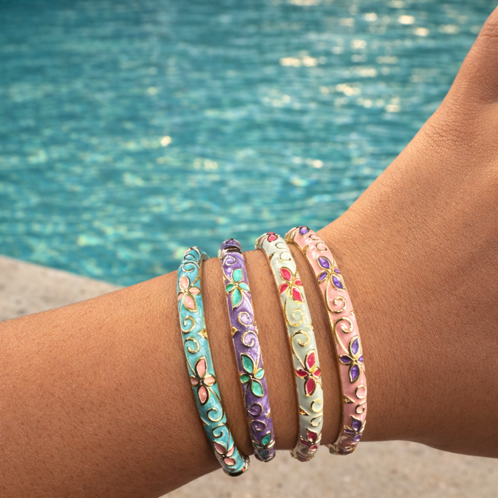 Bracelet jonc thaïlandais émaillé fleur colorée acier inoxydable tendance femme | Gaou Bijoux