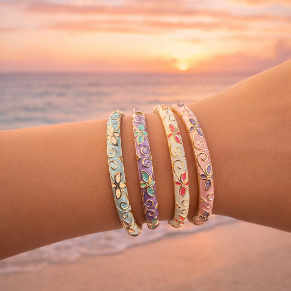 Bracelet jonc thaïlandais émaillé fleur colorée acier inoxydable tendance femme | Gaou Bijoux