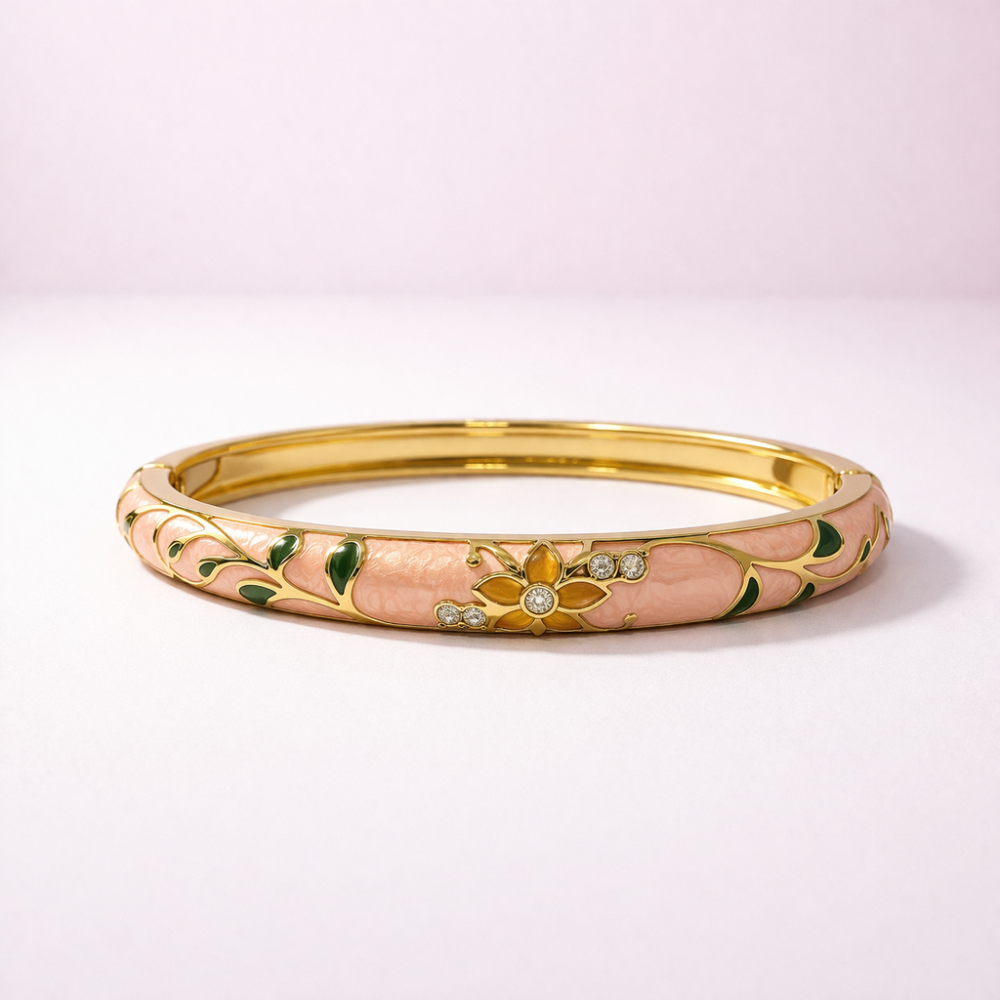 Bracelet jonc thaïlandais émaillé floral multicolore  tendance bohème chic  | Gaou Bijoux