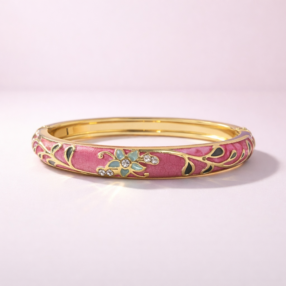 Bracelet jonc thaïlandais émaillé floral multicolore  tendance bohème chic  | Gaou Bijoux