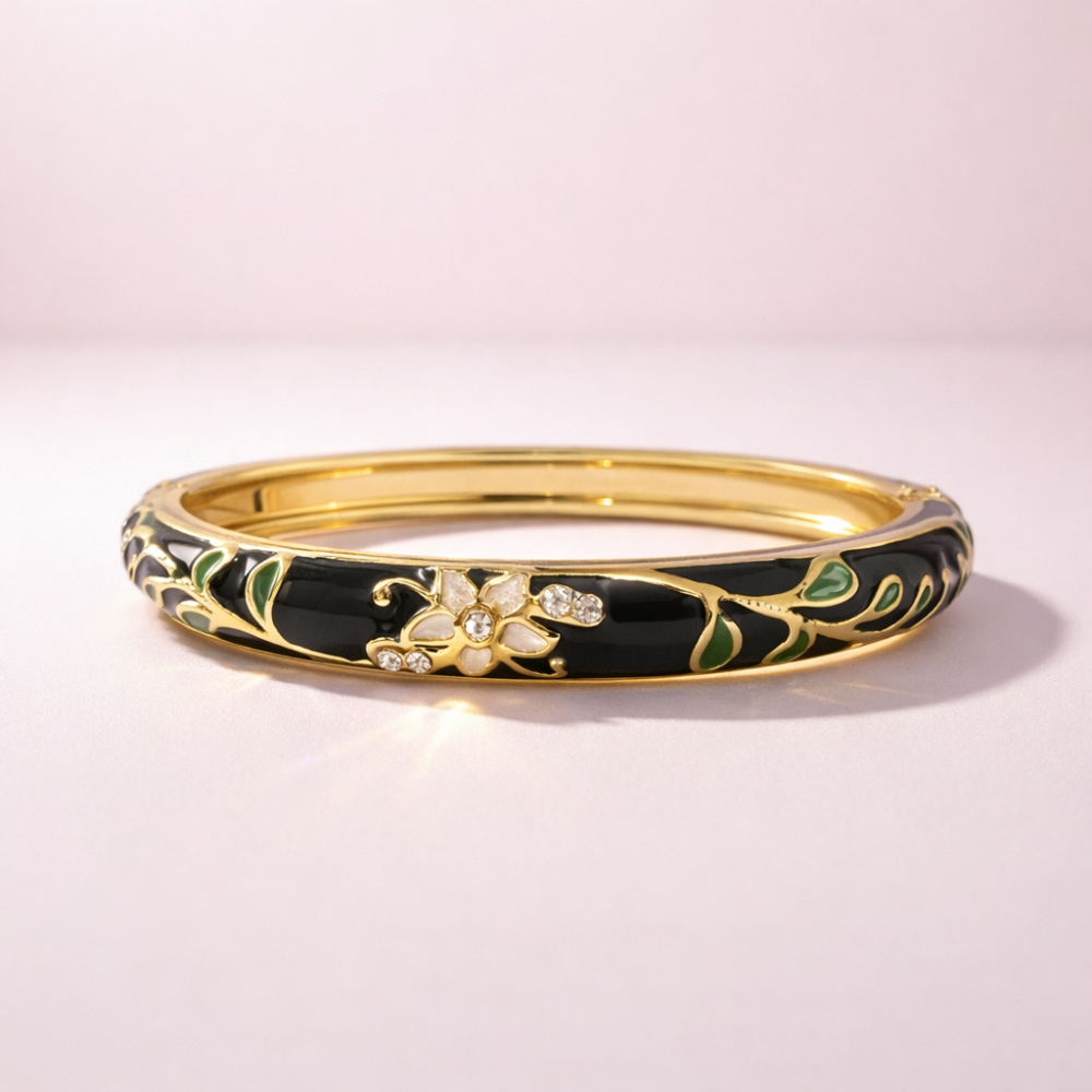 Bracelet jonc thaïlandais émaillé floral multicolore  tendance bohème chic  | Gaou Bijoux