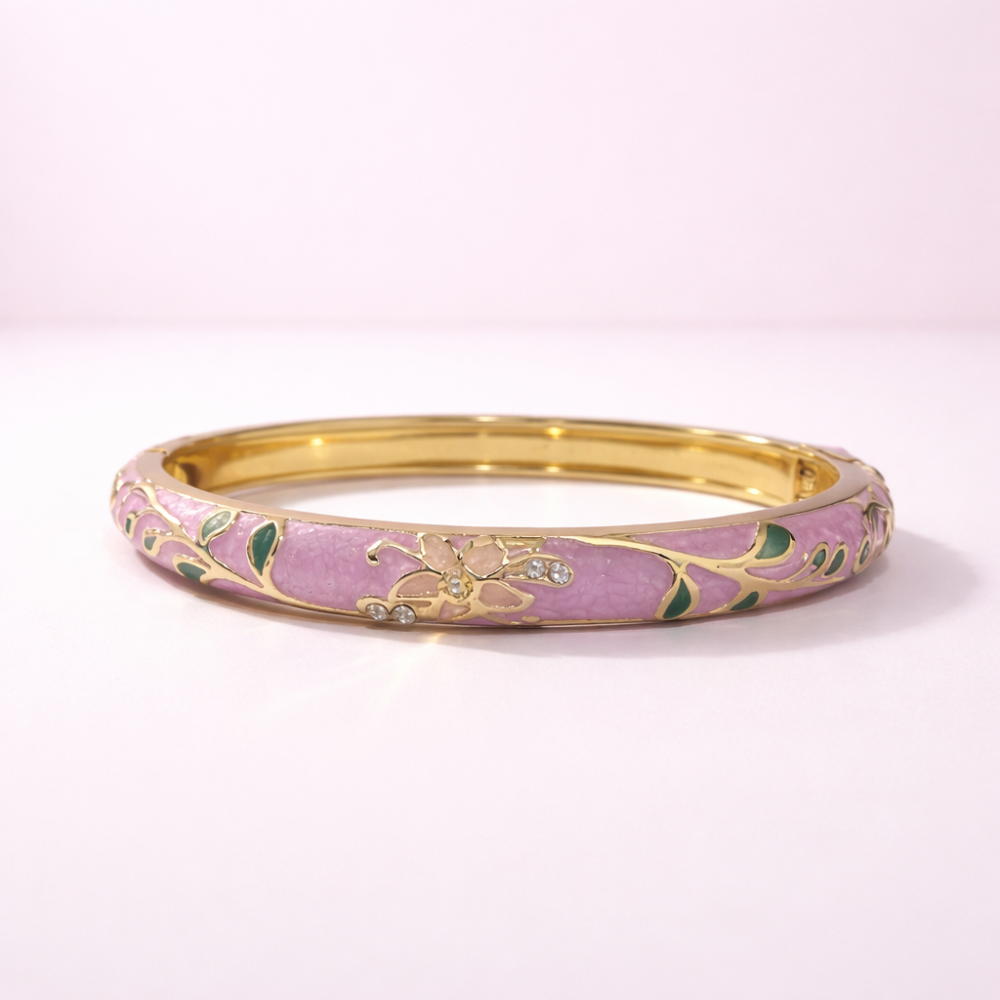 Bracelet jonc thaïlandais émaillé floral multicolore  tendance bohème chic  | Gaou Bijoux