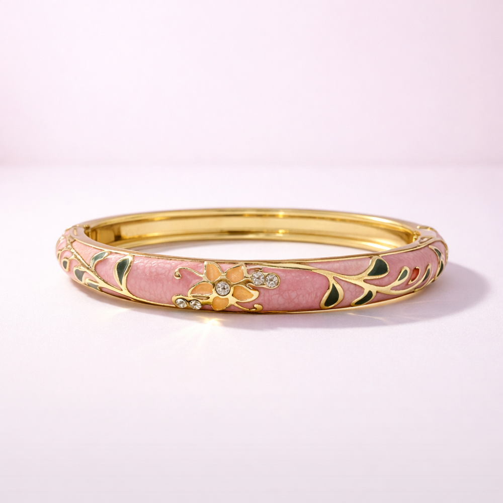Bracelet jonc thaïlandais émaillé floral multicolore  tendance bohème chic  | Gaou Bijoux