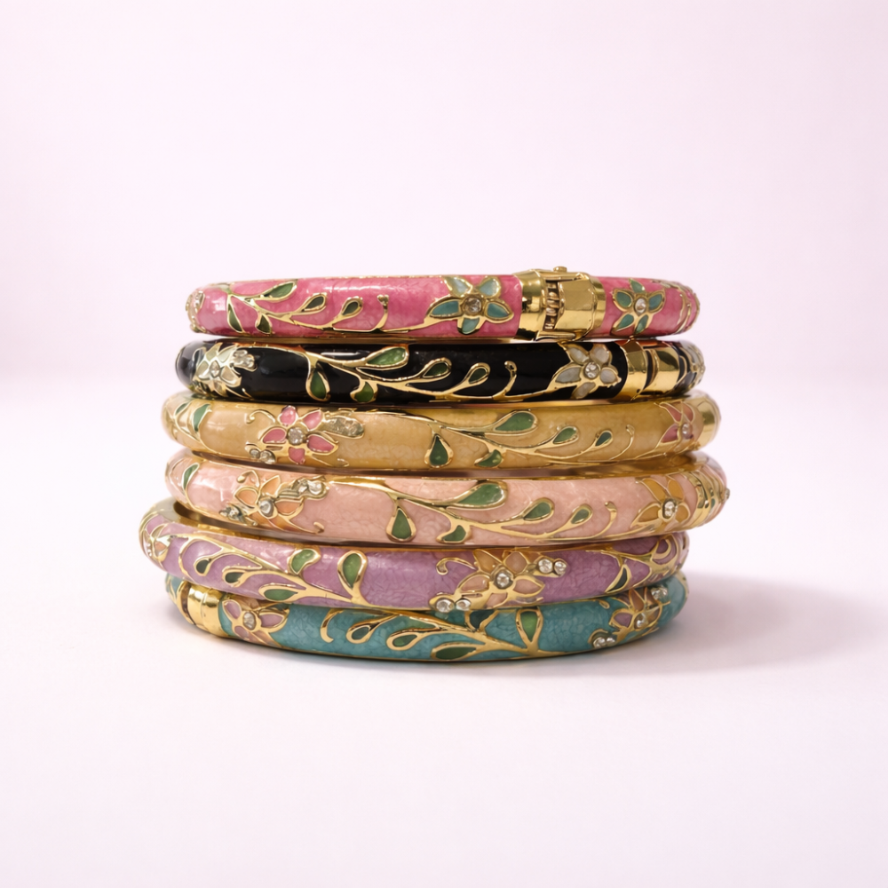 Bracelet jonc thaïlandais émaillé floral multicolore  tendance bohème chic  | Gaou Bijoux