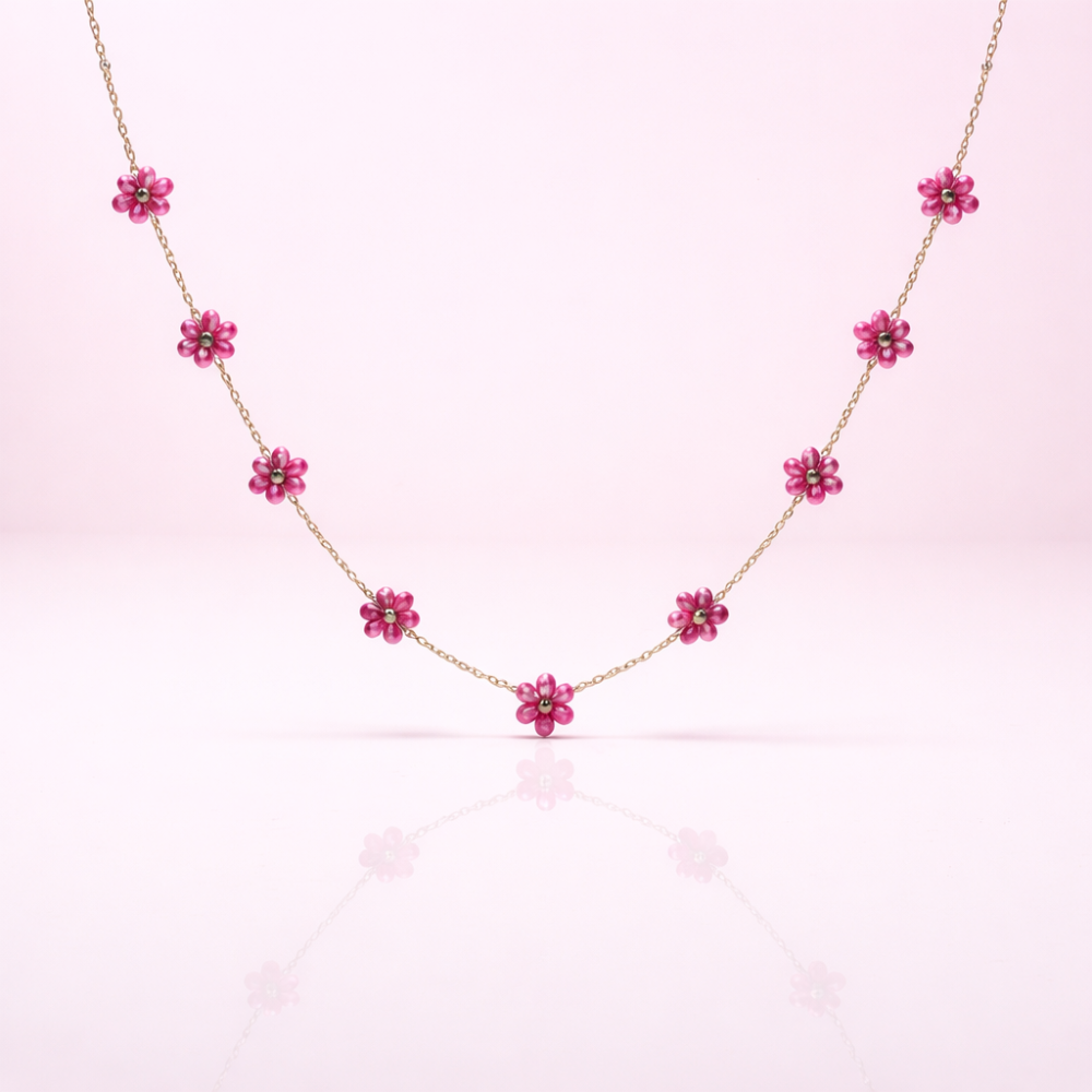 Parure collier bracelet fleur colorée acier inoxydable tendance été femme bijoux | Gaou Bijoux