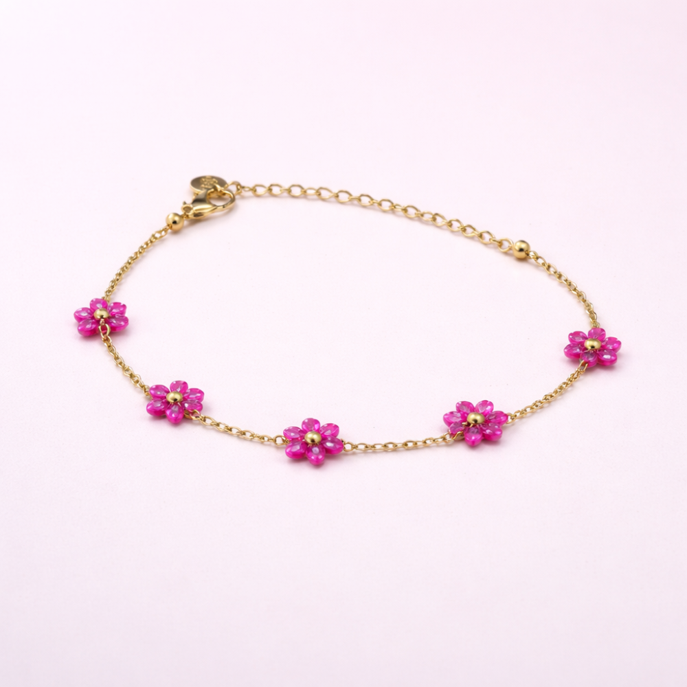 Parure collier bracelet fleur colorée acier inoxydable tendance été femme bijoux | Gaou Bijoux