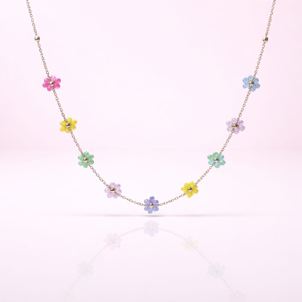 Parure collier bracelet fleur colorée acier inoxydable tendance été femme bijoux | Gaou Bijoux