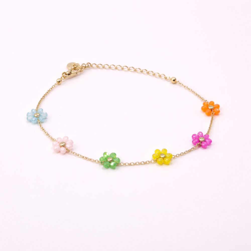 Parure collier bracelet fleur colorée acier inoxydable tendance été femme bijoux | Gaou Bijoux
