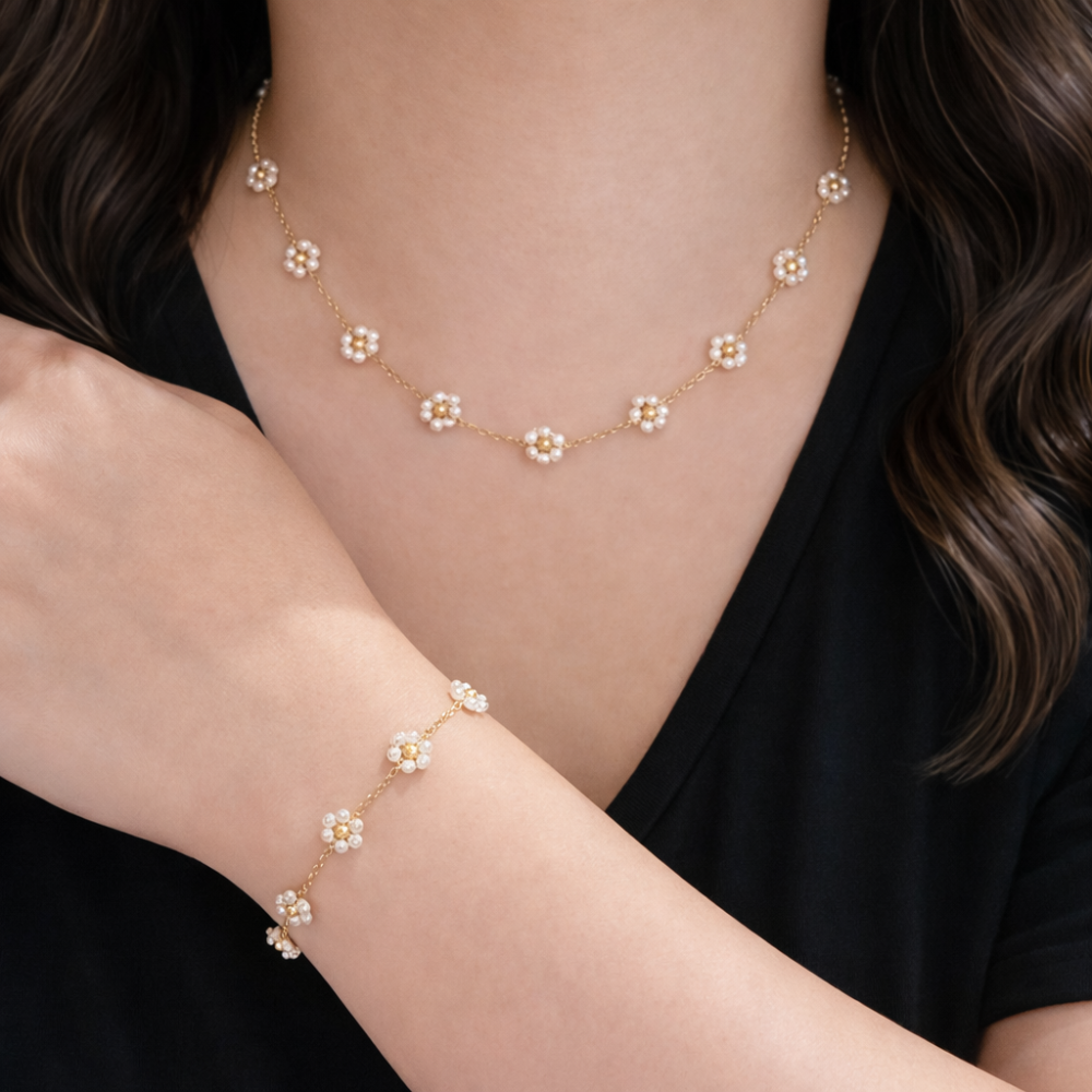 Parure collier bracelet fleur colorée acier inoxydable tendance été femme bijoux | Gaou Bijoux