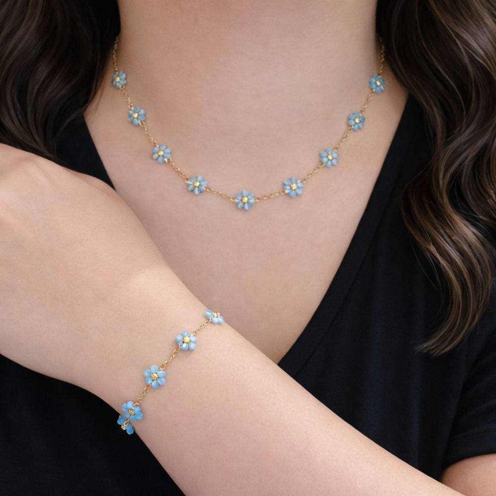 Parure collier bracelet fleur colorée acier inoxydable tendance été femme bijoux | Gaou Bijoux