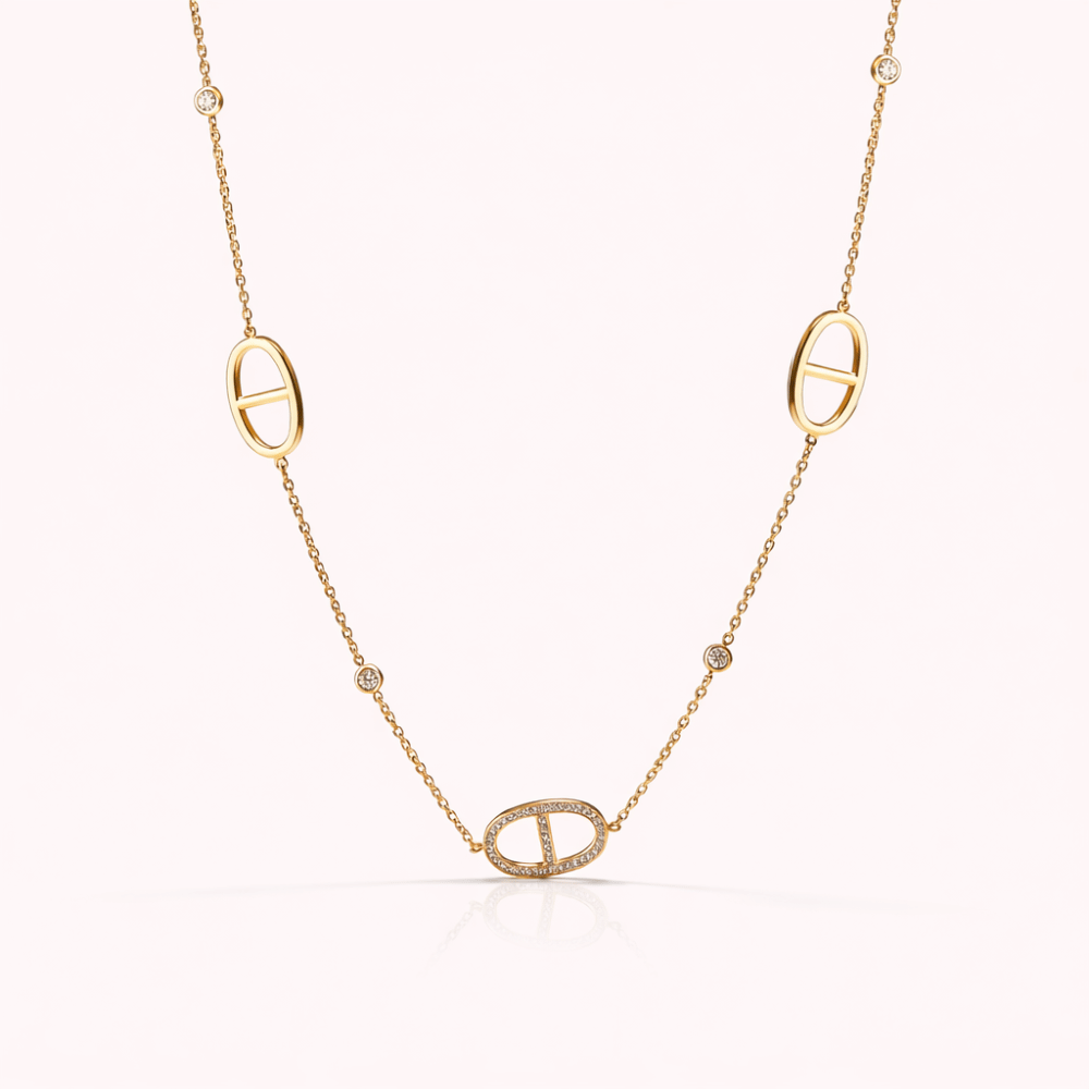 Sautoir maille marine ovale doré acier inoxydable collier long élégant femme tendance | Gaou Bijoux