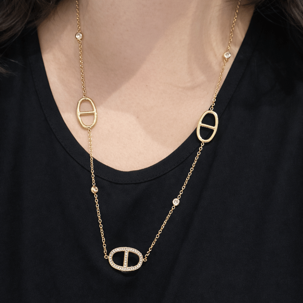 Sautoir maille marine ovale doré acier inoxydable collier long élégant femme tendance | Gaou Bijoux