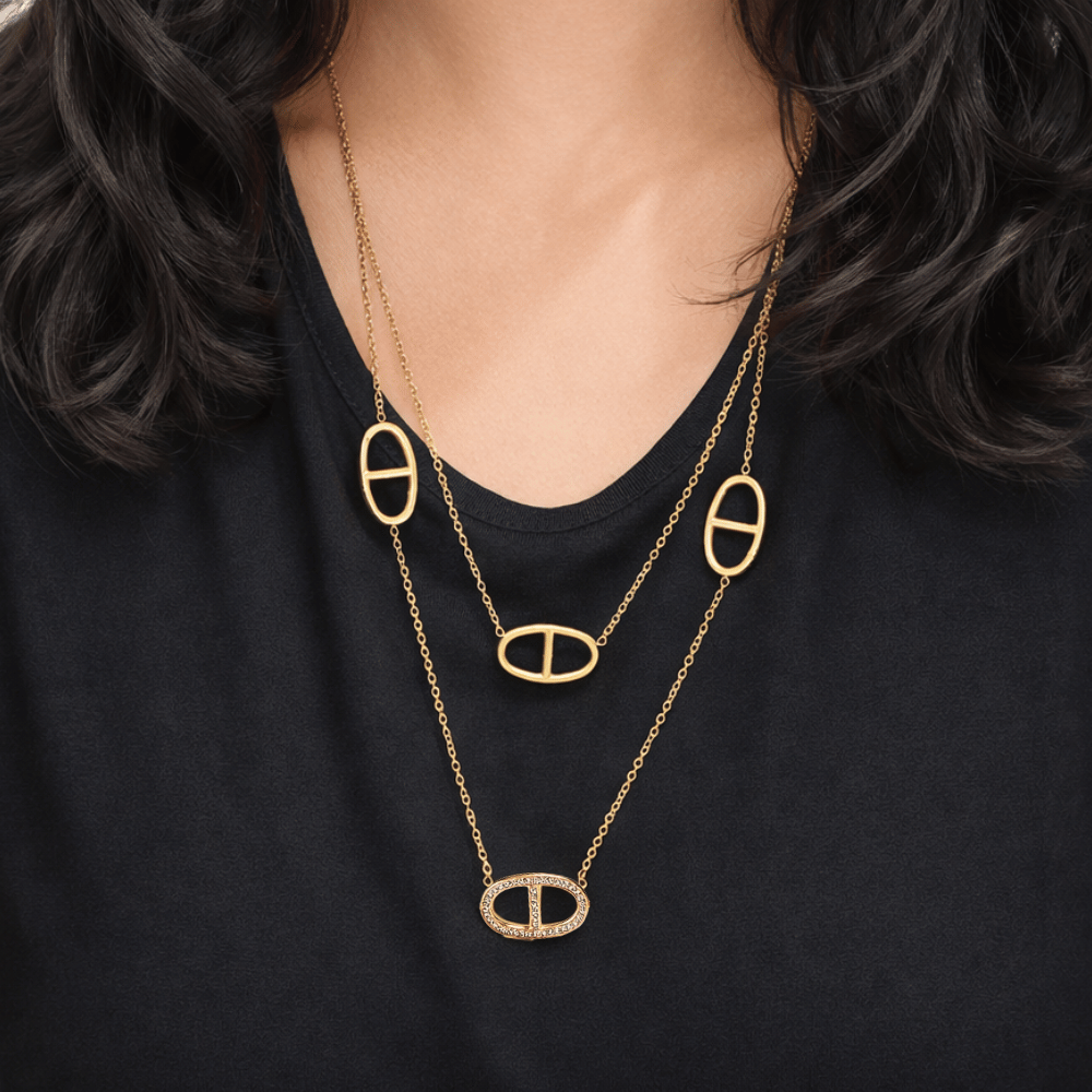 Sautoir multirang maille marine doré collier long acier inoxydable élégant femme tendance | Gaou Bijoux