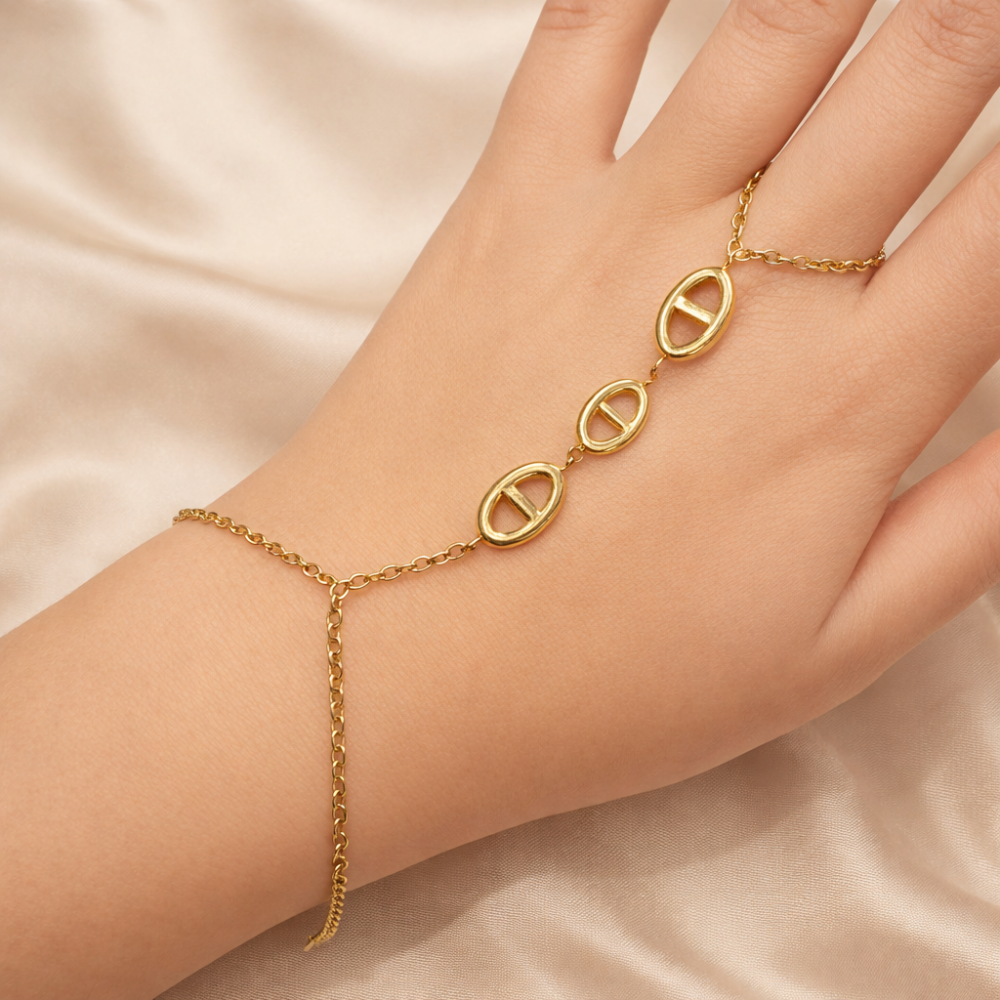 Chaîne de main maille marine dorée bracelet bague acier inoxydable tendance femme élégante | Gaou Bijoux