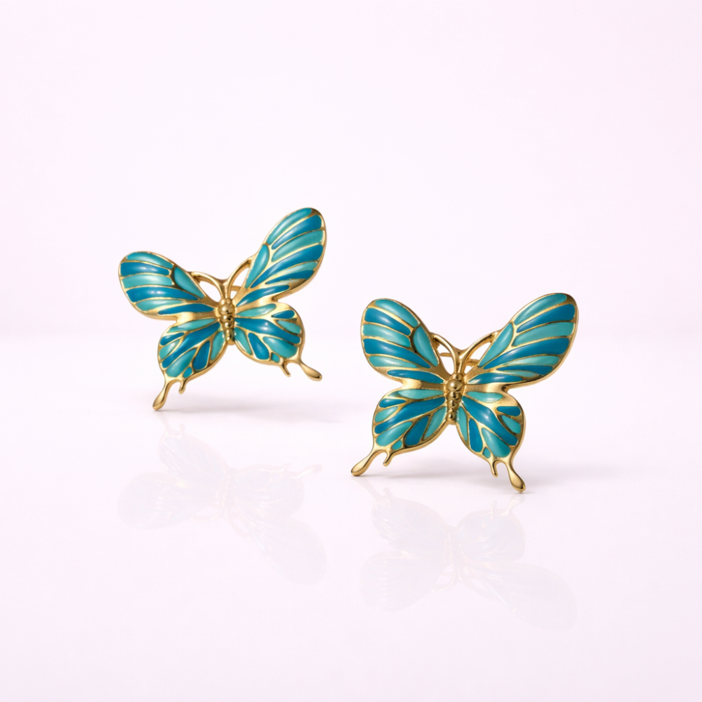 Boucles d’oreilles papillon colorées dorées acier inoxydable bijou femme tendance élégant | Gaou Bijoux