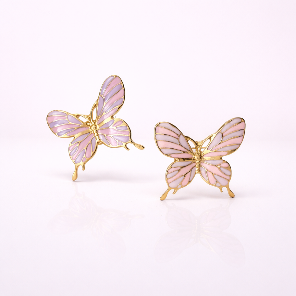 Boucles d’oreilles papillon colorées dorées acier inoxydable bijou femme tendance élégant | Gaou Bijoux