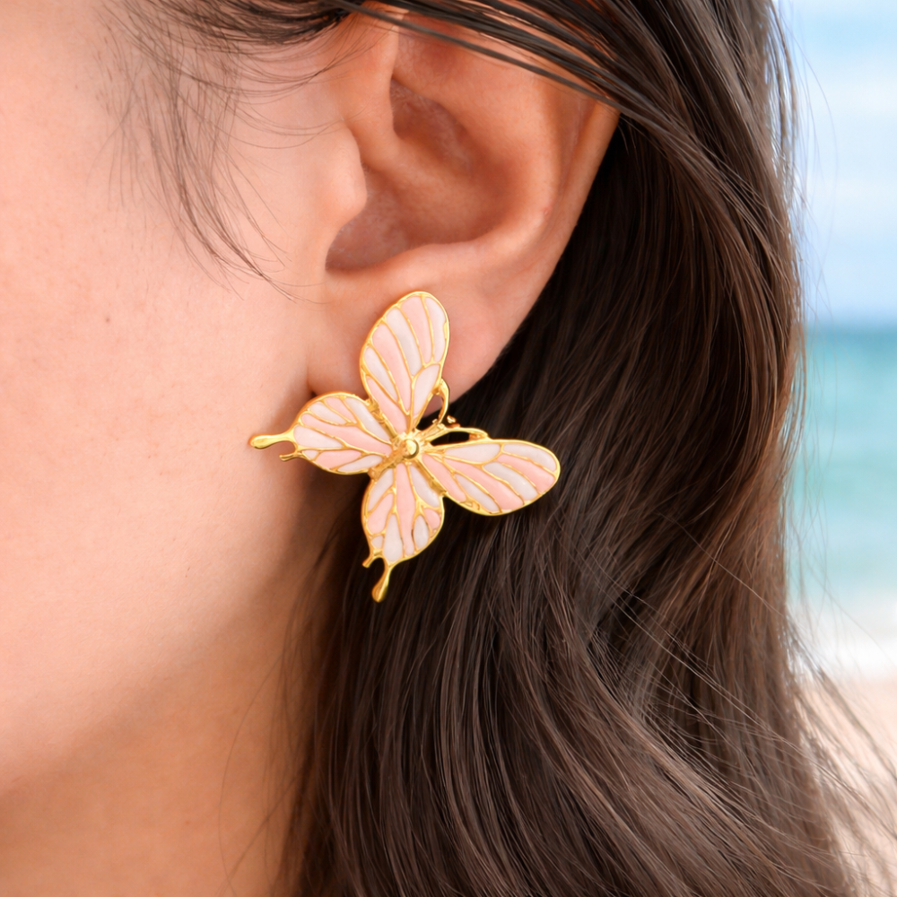 Boucles d’oreilles papillon colorées dorées acier inoxydable bijou femme tendance élégant | Gaou Bijoux