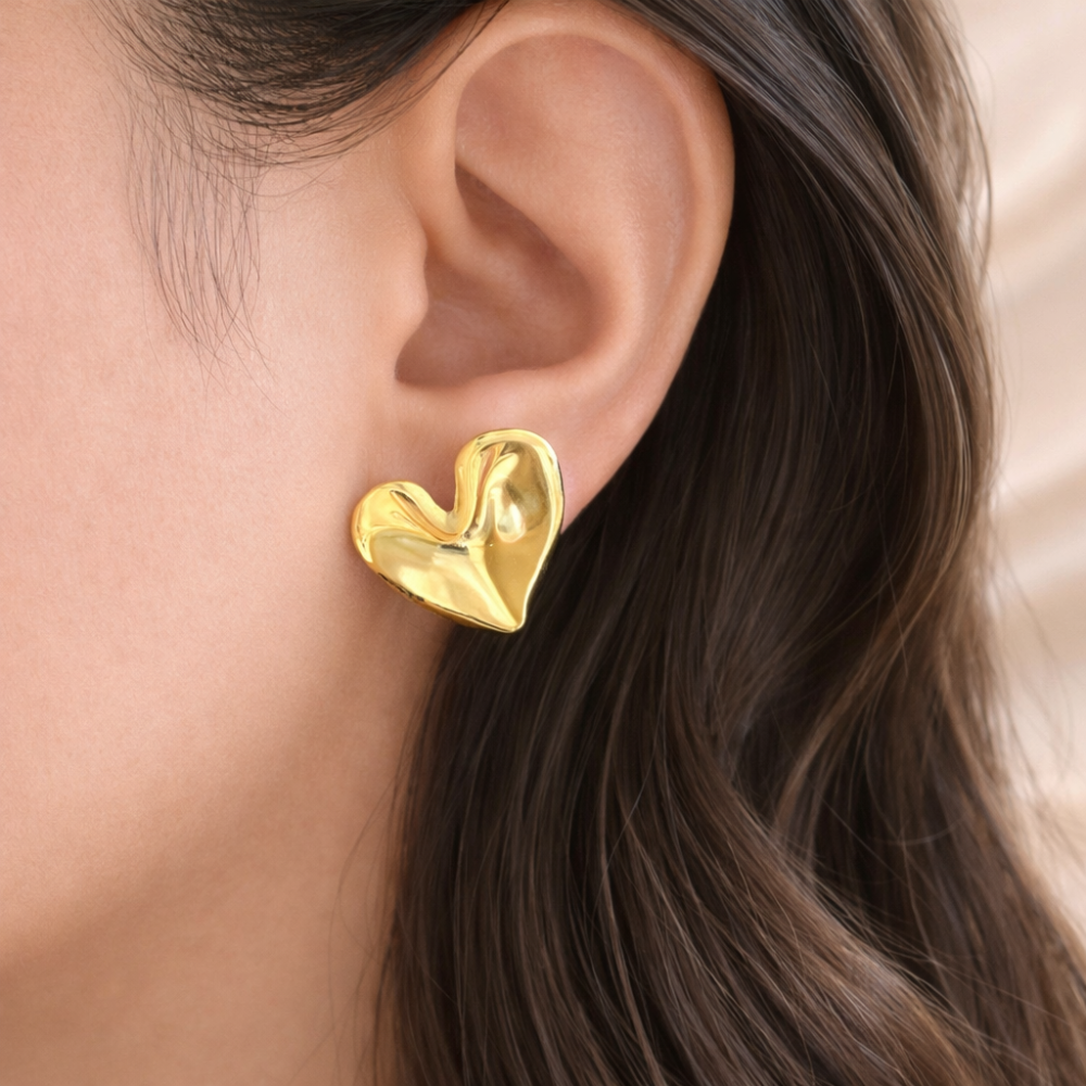 Boucles d’oreilles cœur bombé dorées acier inoxydable bijou femme tendance minimaliste | Gaou Bijoux