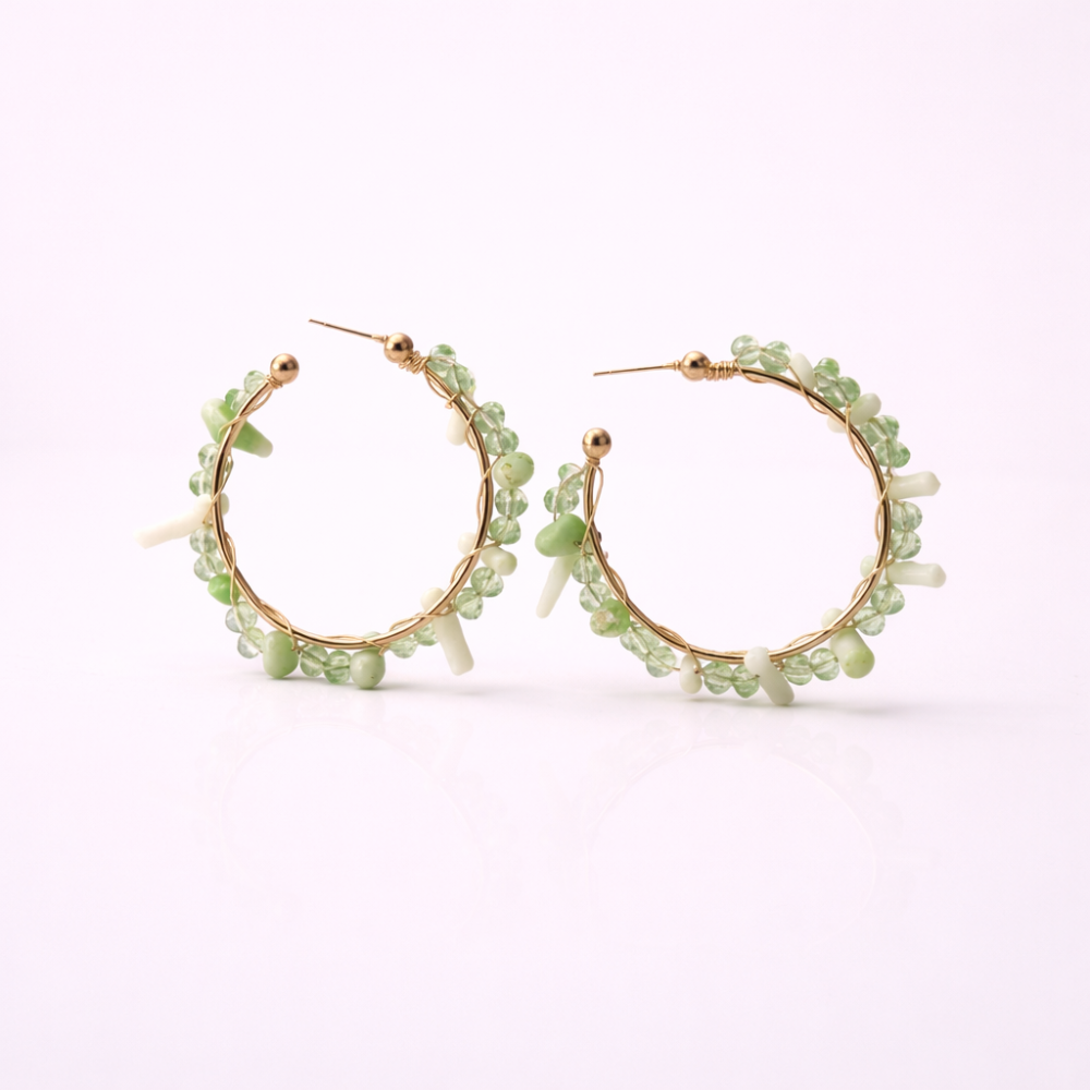 Boucles d’oreilles créoles perles vertes acier inoxydable bohème chic tendance été | Gaou Bijoux