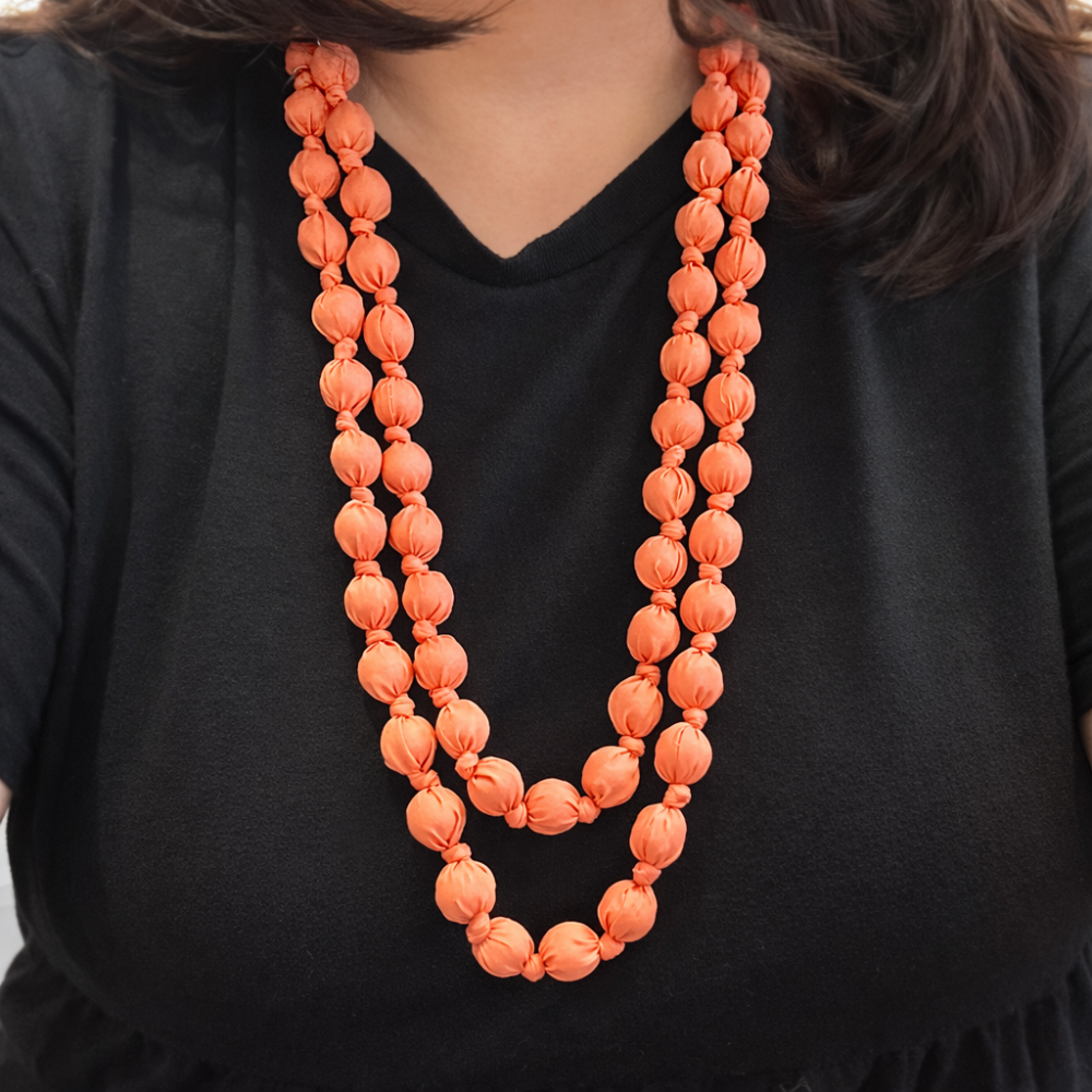Sautoir boules tissu coloré collier long bohème tendance femme polyester multicolore | Gaou Bijoux