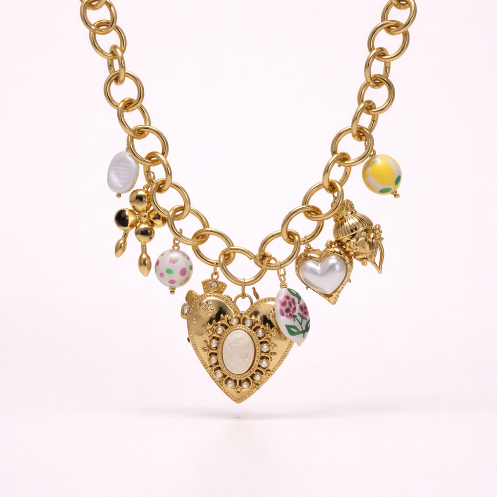 Collier charms cœur camée doré acier inoxydable bijou vintage chic tendance | Gaou Bijoux
