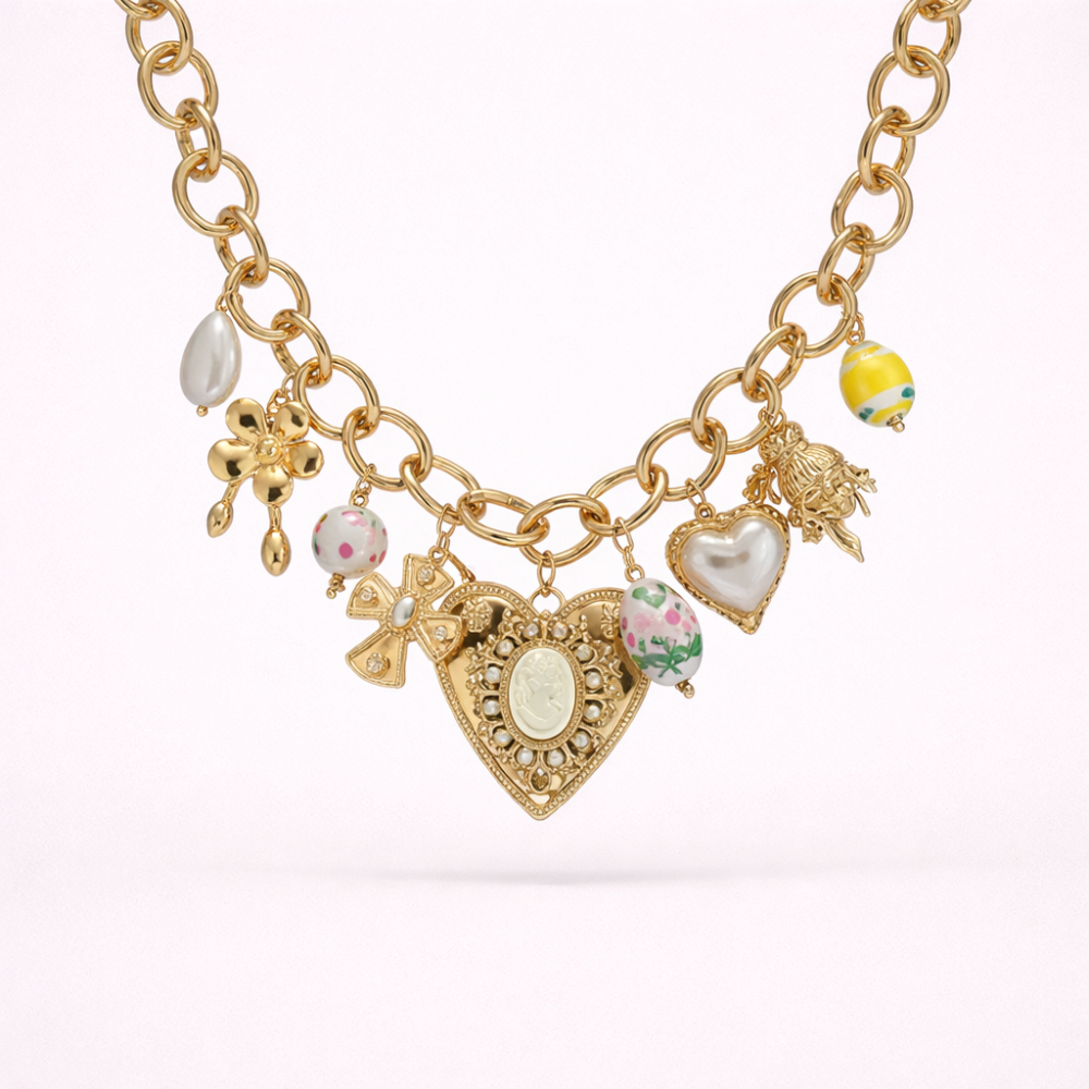 Collier Charms Cœur Camée Doré