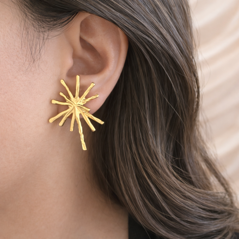 Boucles d’oreilles soleil doré acier inoxydable étoile tendance femme | Gaou Bijoux