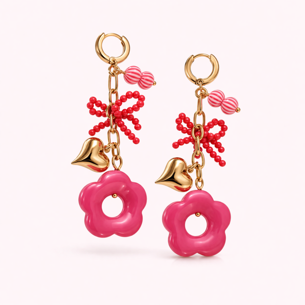 Boucles d’oreilles fleurs pop colorées créoles dorées charms | Gaou Bijoux
